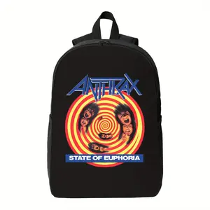 Anthrax State of Euphoria Album Art Backpack - Heavy-Duty School Bag with Zipper Closure, Bold Graphic Prints (Black/Orange/Blue) - for Students, Rock Fans, Everyday Use - Durable Bookbag Backpack, Student Essentials, Edgy Design, Sturdy Construction, Mus