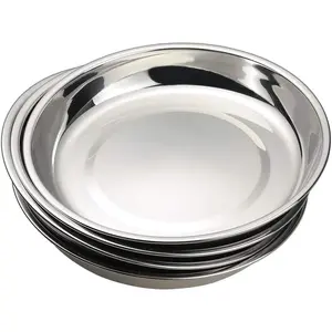 Stainless Steel Dinner Round Plates, 4 Pack  Grade Stainless Steel Plates