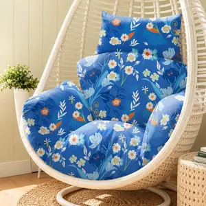 Waterproof Egg Chair Cushion Replacement, Thicken Hanging Egg Swing Chair Cushion with Headrest Pillow, Indoor Outdoor Wicker Rattan Hammock Basket Cushion 47x31.5x4.7 Inch (Blue Peony)