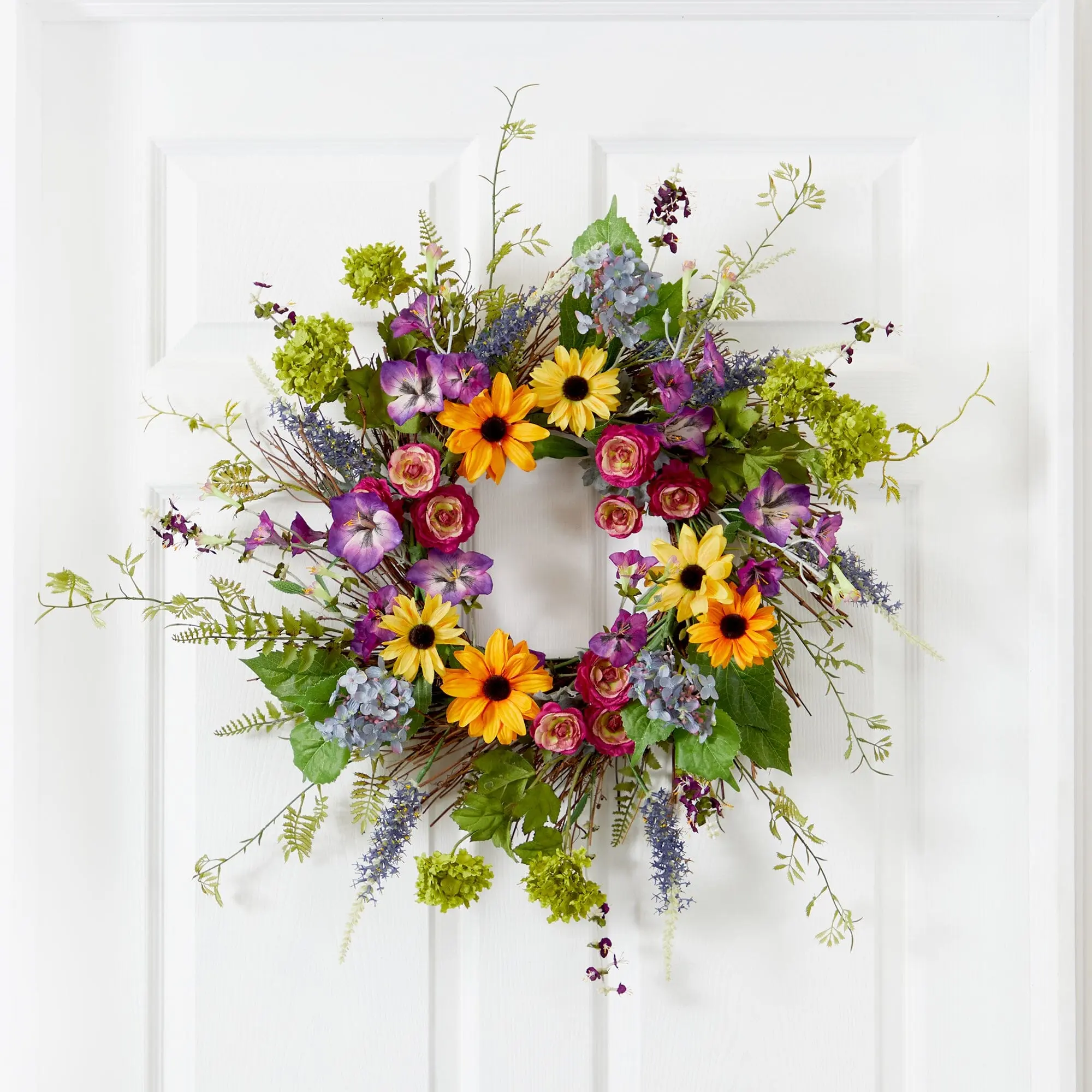 24in Colorful Twig-Base Artificial Spring Wreath - Realistic Look Outdoor Indoor Decorative Ornament, Festive Home Party Decor, Ideal Home Supplies Gift, Circle, Colorful Wreath