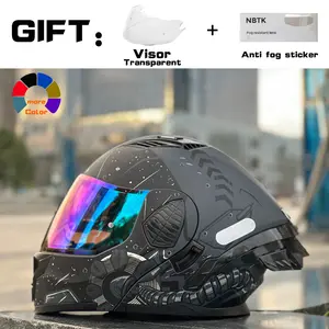 Nbtk Brand Flip-Up Full Face Motorcycle Helmet, Street Fighter Helmet, Abs Material with Eps Padding, Adjustable Ventilation, Detachable Liner, Helmet Visor, 3C & Dot Safety Certified
