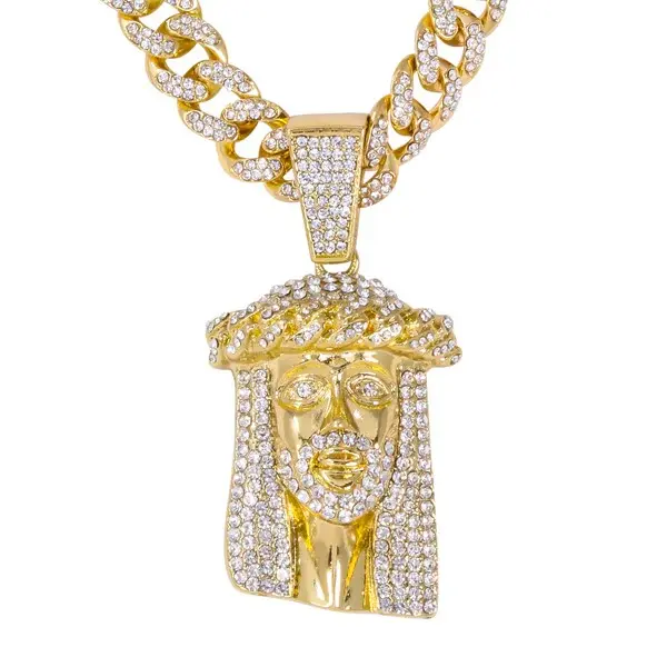 Iced Large Jesus Pendant with 12mm Iced Cuban