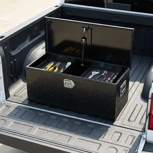 Heavy Duty Aluminum Truck Bed Tool Box – 36x15x15 in – Weatherproof Lockable Storage Chest, Gas Strut Lid, Side Handles, Organizer Tray for Pickup, Trailer, RV – Black Five-Striped Body