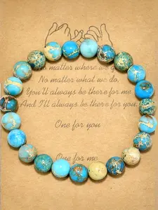 Anxiety Relief Bracelet, Floral Ocean Deposited Jade Bangle, Elastic Sea Blue Stone, Stackable, Gift for Friends and Family