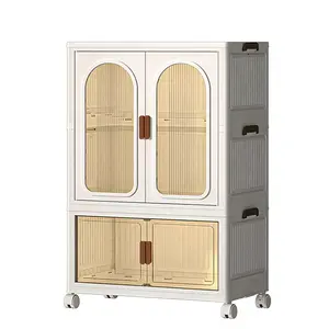 60cm-2/3/4 layers Rolling Storage Organizer,Oversized Foldable Plastic Storage Solutions Kit - Stackable Box with Lid, Trash Can, Cabinet with Door, Foldable Wardrobe Organizer - Suitable for Home, Office Kitchen Preserving & Utensil Storage (White)