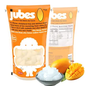 Jubes Mango Nata De Coco Jelly Cubes 12.7 oz - Mango Coconut Jelly Cubes for Sago - Coconut Gel in Syrup Toppings for Fruit Tea, Boba, Bubble Tea, Drinks, Desserts Yogurt, Ice Cream, Beverage