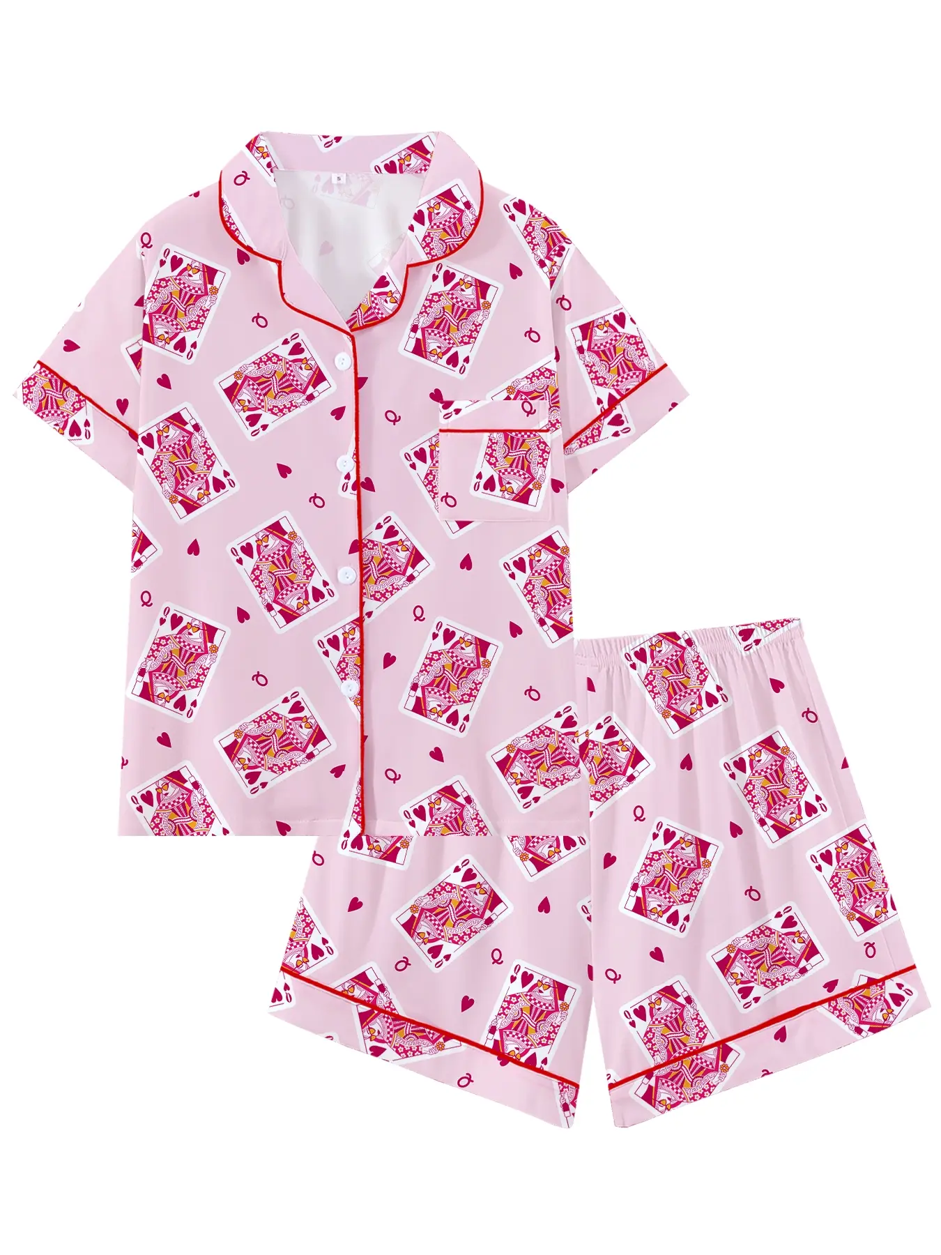 Teen Queen Pajama Set, Short Sleeve Button-Down Soft Top & Loose Elastic Shorts, Casual Homewear for All Seasons, Cute Style Loungewear