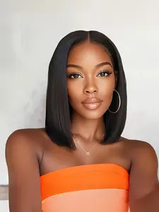 Glueless Wear and Go Wigs for Beginners, Friendly Convenient Wigs for Women, Synthetic Hair Short Straight Bob, Daily Use Party Wigs