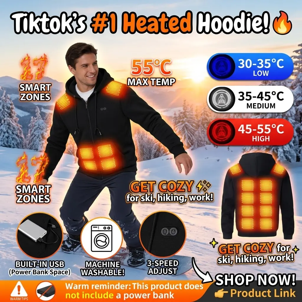Men's Women's 17-Zone Heated Jacket Smart Dual Control Electric Heated Hoodie Full-Zip Warm Fleece Coat for Outdoor Hiking Hunting Winter Gift