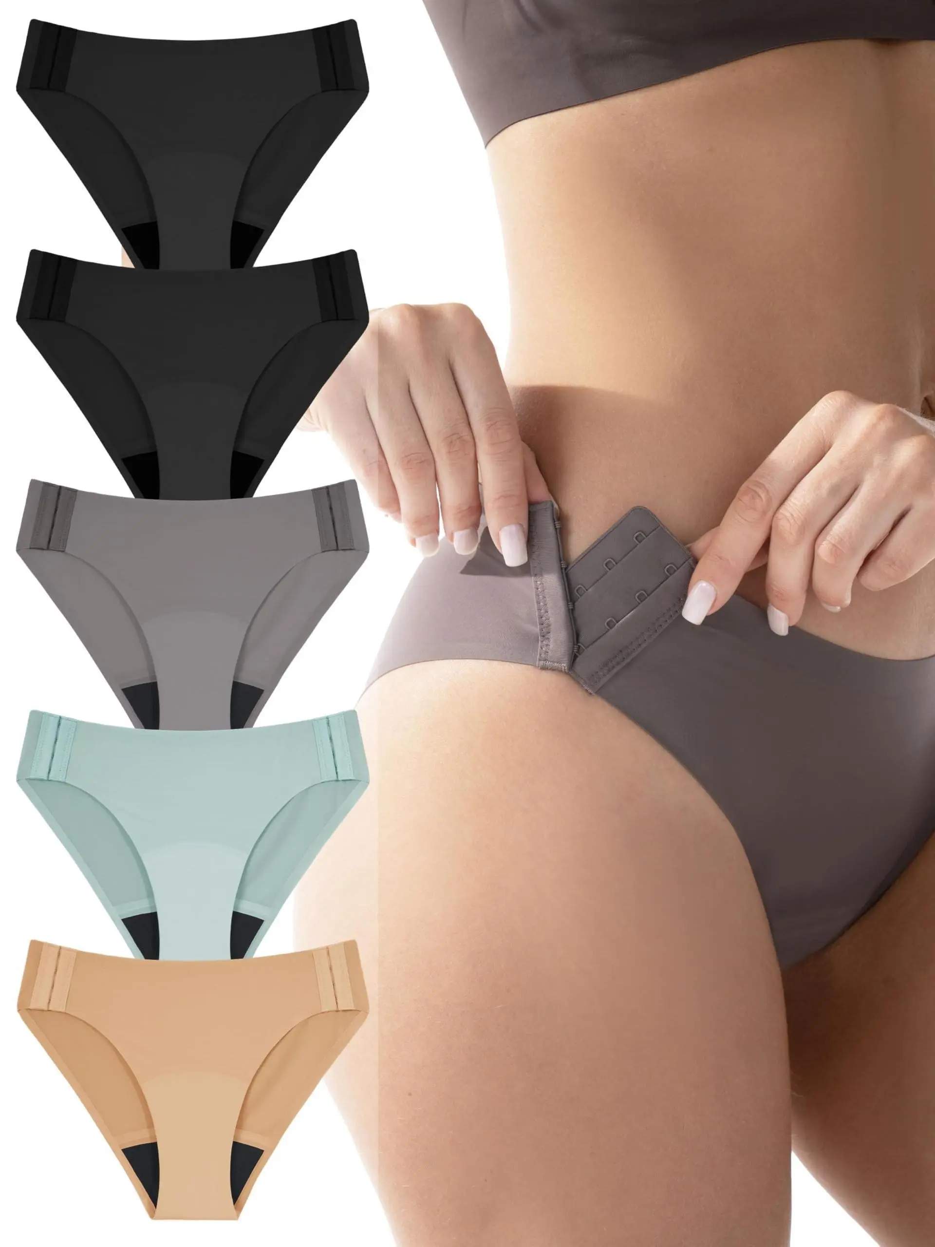 TIICHOO Adaptive Leak Proof Underwear for Women Post Surgery Underwear Bikini Panties with Hook & Eye Closures 5 Pack
