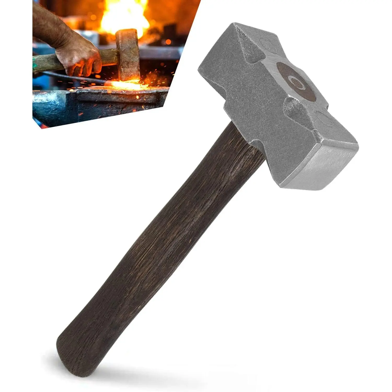 2.2LB Handmade Square Blacksmithing Forge Hammer - Farrier, Knife Maker Blacksmith Forge Tool, Square Head