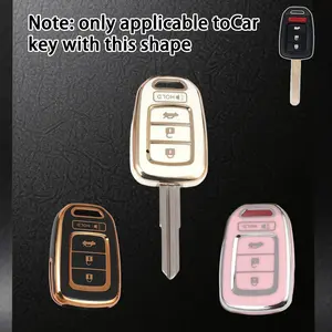 1pc Key Shell for 4-Key Car Keys, Tpu Soft Shell Car Key Protector Compatible with Honda Accord 2016-2017 & Civic 2016-2019, Choose From Multiple Colors and Keychains