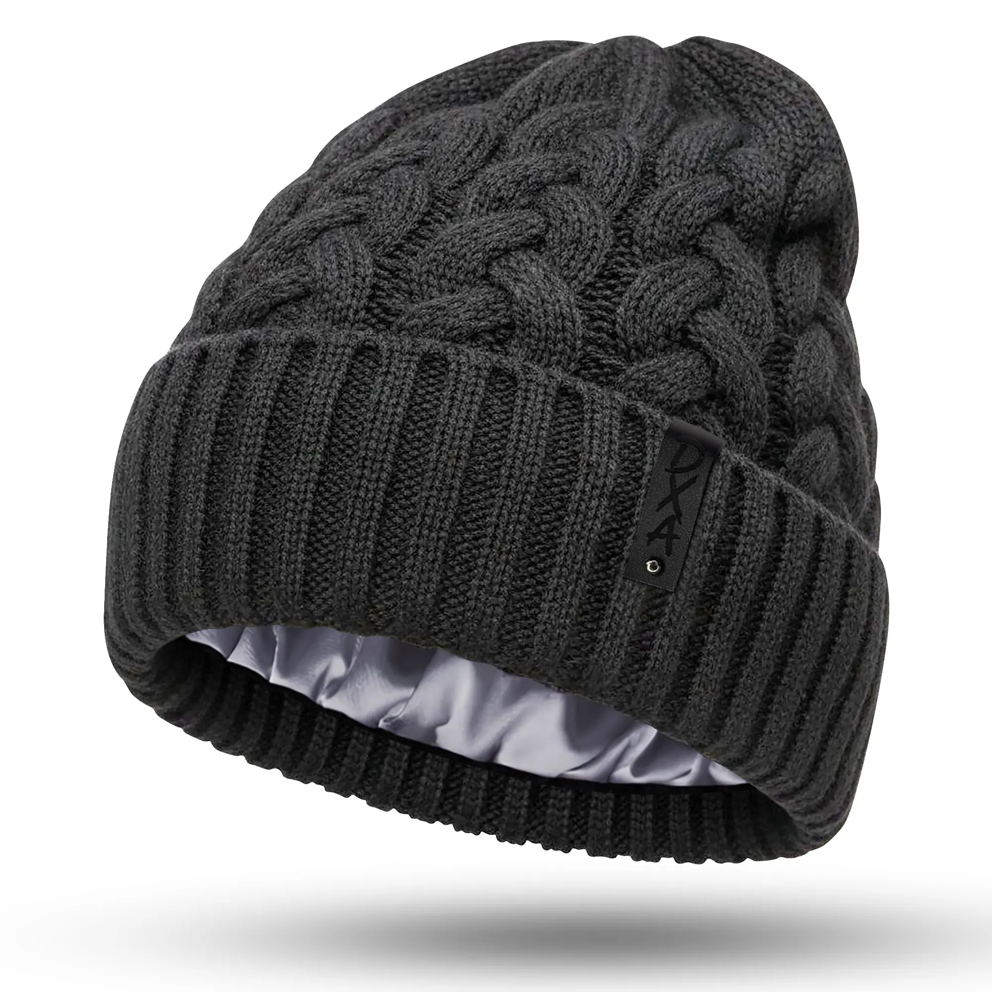 Cashmere Satin Lined Winter Beanie Handmade Luxury Cable-Knit Cuffed Hat for Warmth Style Premium Softness Temperature Regulation Handcrafted Cap
