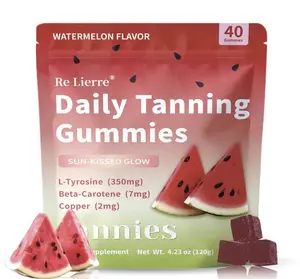 Re Lierre Daily Tanning Gummies Watermelon Flavor - 40ct Sugar-Free Gummies with L-Tyrosine & Beta-Carotene for Radiant Glow & Antioxidants