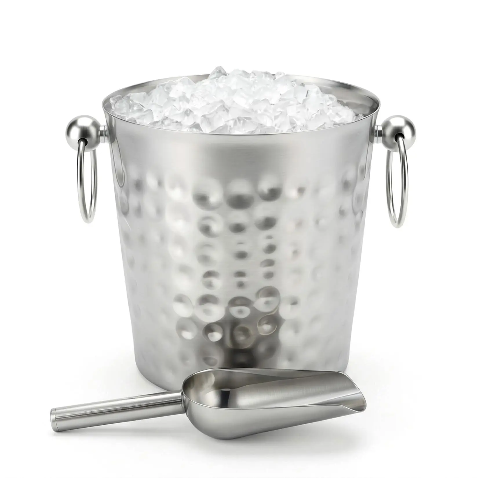 Insulated Ice Buckets with Scoop for Parties,3 Liter Iceberg Anchored Wine Chiller Champagne Bucket for Cocktail Bar, Metal Bucket Non-Sweat
