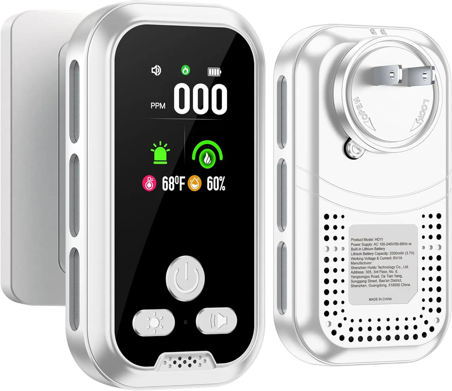 5IN1  Detector&  Builti-in Backup Battery HD Screen [ Temp Humidity Sensor] for Home Indoor