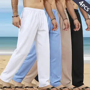 Clean Gent Men's Summer Casual Pants, Beachwear with Pockets, Drawstring Waist Pants, Elastic Waist Comfortable and Fashion, Lightweight Breathable Pants, Solid Color Straight Pants, Casual Fit Design, Casual Outdoor Pants