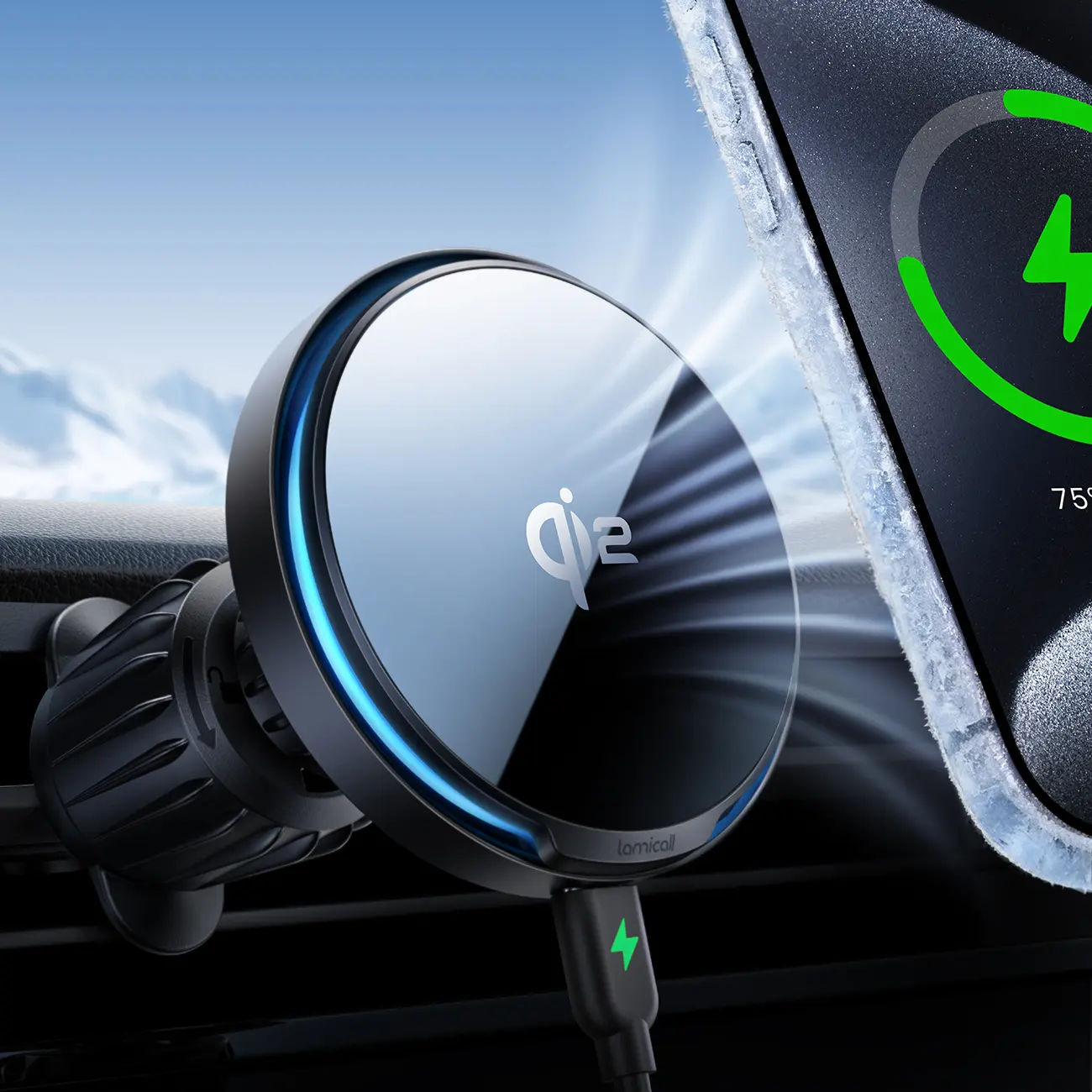 Lamicall 25W for QI2 Magsafe Car Mount Charger - 【RGB LED】360° Wireless Car Phone Holder Vent Dashboard, HandsFree Magnetic Phone Holder for Car Charging for iPhone 17 Air Pro Max Plus 16 15 14 13 12