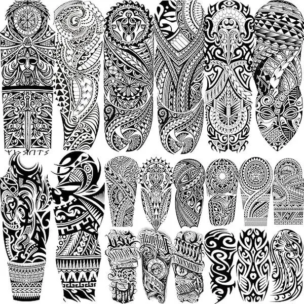 20 Sheets Maori Full Arm Sleeve Temporary Tattoos For Men Women Thigh, Fake Tattoo Sleeve For Adults, Tribal Indian Long Lasting Halloween Black Turtle Maori Tattoo Stickers Faith Belief Totem Armband