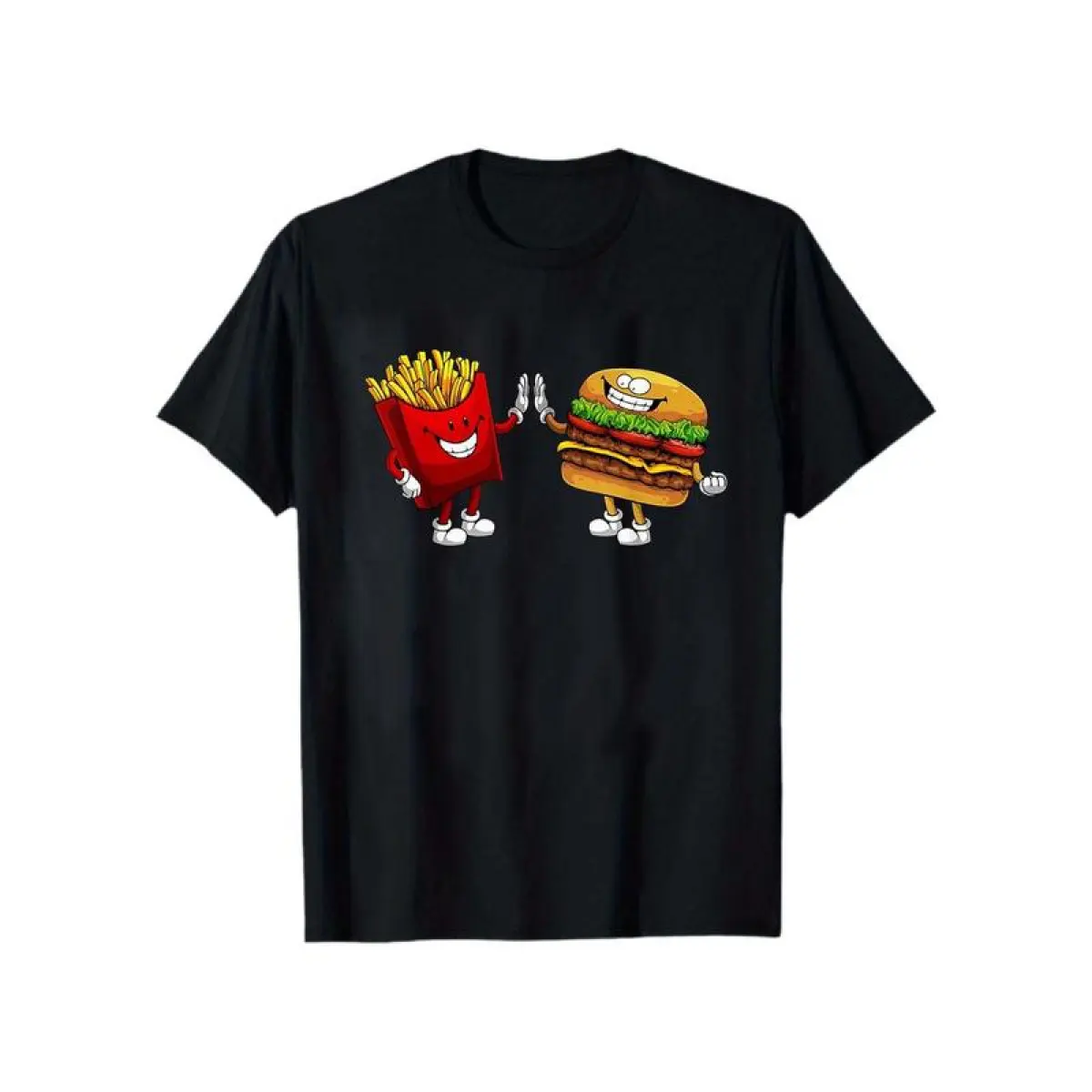 Men's Cartoon Hamburger & French Fries Print Short-Sleeved Tee - Cotton Fabric, Relaxed Fit, Comfy Casual Sports Top, Suitable for Outdoor Daily Wear, Holiday & Birthday Gifts for Dads