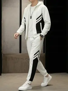 Men's Hooded Tracksuit Set  - 100% Polyester Micro-Elastic Regular Fit Hoodie & Pants for Autumn/Winter Casual Wear