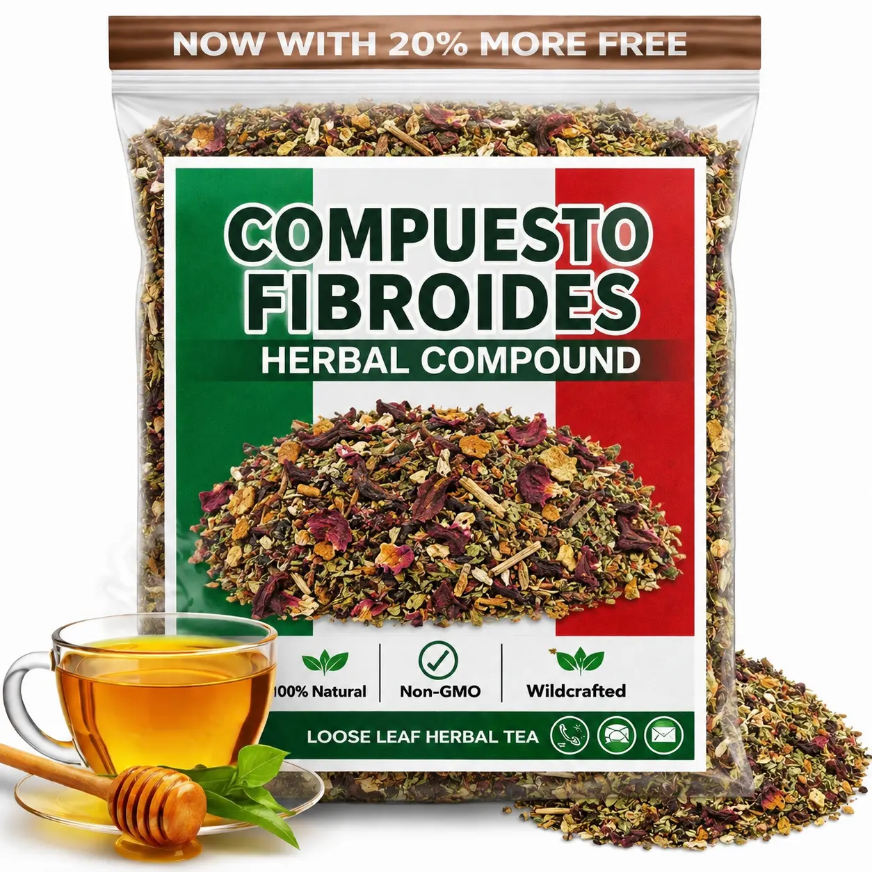 Organic Fibroid Herbal Tea - Mexican Herb & Fruit Mixture Herbal Drink, Hormone Support for Uterine Tissue Health & Womb Balance, 4oz, No Artificial Additives, Healthier Choice