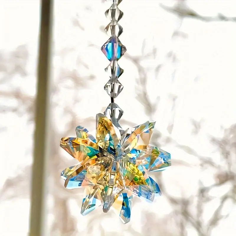 Sparkling Glass Sun Catcher, Refracts Light, Crystal Star Octagonal Snowflake Hanging Ornament, Home Decor Ornaments, Hanging Decor for Window & Office, Artistic Home Decor, Ideal Anniversary Gift for Her/Him, Hangable, Decoration, Decoration Items