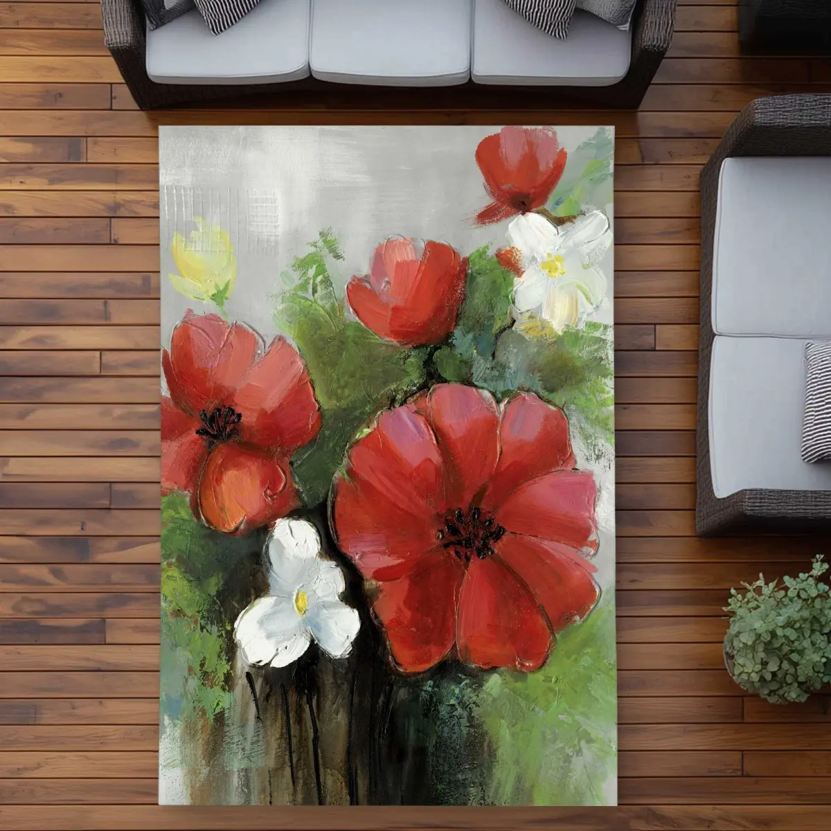 212 MAIN Rectangular Shape Indoor-Outdoor Area Rug - 5x7 ft Large Size Abstract Red Wild Flowers Home Decor Carpet (Model C1ROAR57XSXRD3)