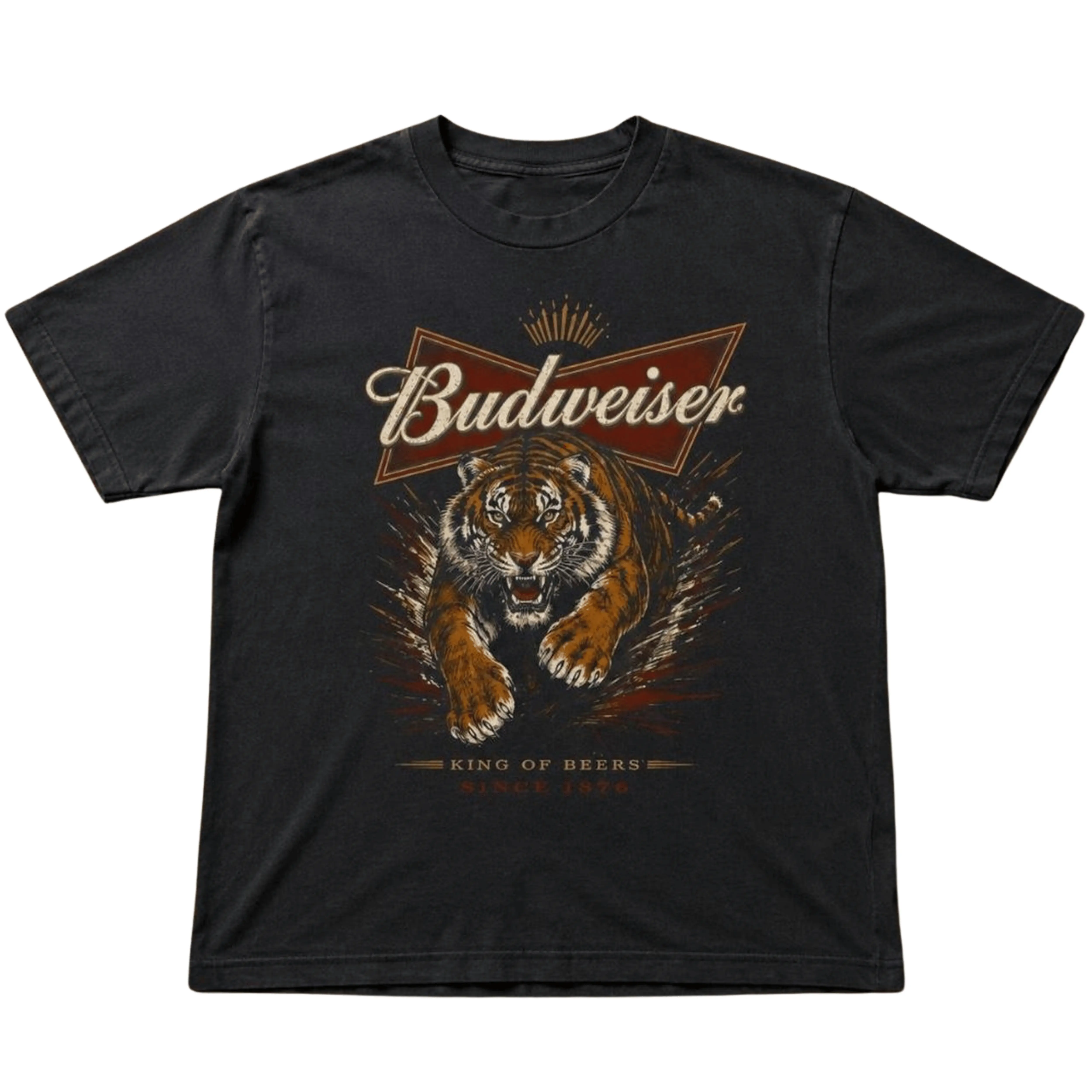 Gildan Men's and Women's T-Shirt, Vintage Budweiser Tiger Graphic Tee, Animal Tee, Cute Roaring Big Cat Beer Shirt, Retro King of Beers Top, Harajuku Aesthetic Grunge Streetwear, Cool Irony Humor Joke Bar Pub Apparel, Trendy Unique Biker Friend Gift