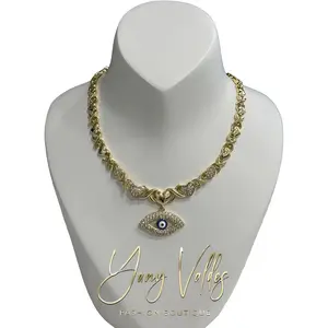 Gold Plated  turkey eye Shape Necklace for Women 18 inches long Turquoise Stone