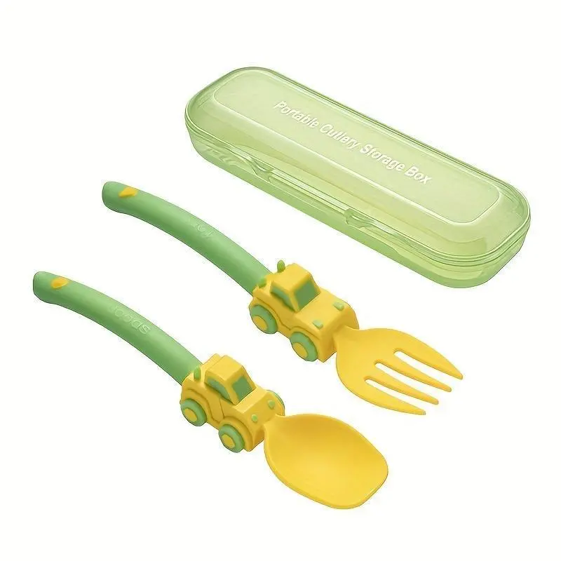Summerwins Colorful Cars Themed Toddler Forks and Spoons Set - Kids-Safe, Food-Safe, Easy-Grip Handles, Sturdy, Portable Self-Feeding Dinnerware for Baby-Led Weaning, Kids' Birthday Gift