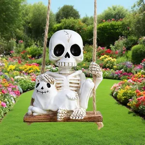 New Skull and Cat Swing Pendant Garden Courtyard Tree Hanging Decoration Home Halloween Ghost Ornament