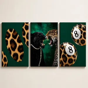 3-Piece Wood Framed Leopard Canvas Wall Art Set, Modern Jungle Animal Print Hanging Home Decor for Living Room, Bedroom funky vintage cheetah