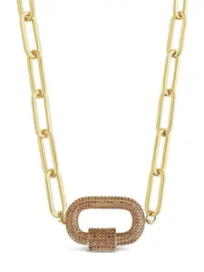 Pave CZ Carabiner Linked Lock Necklace