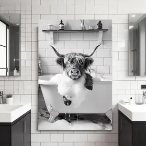 Black And White Highland Cow Art Painting Decorative Classic Poster Art Wall Art Oil Painting Art Canvas Poster Decorative Painting Porch Living Room Art Decoration