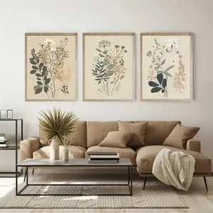 3pcs Vintage Daisy Fern Floral Canvas Wall Art, Decorative Artwork, Wooden Frame, Multicolor Poster for Living Room Bedroom Study, Home Decor