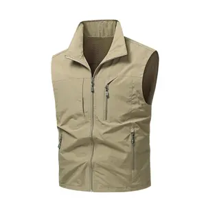 Men’s outdoor work vest, lightweight breathable summer stand-collar tactical vest, sleeveless multi-pocket top, photography/fishing vest