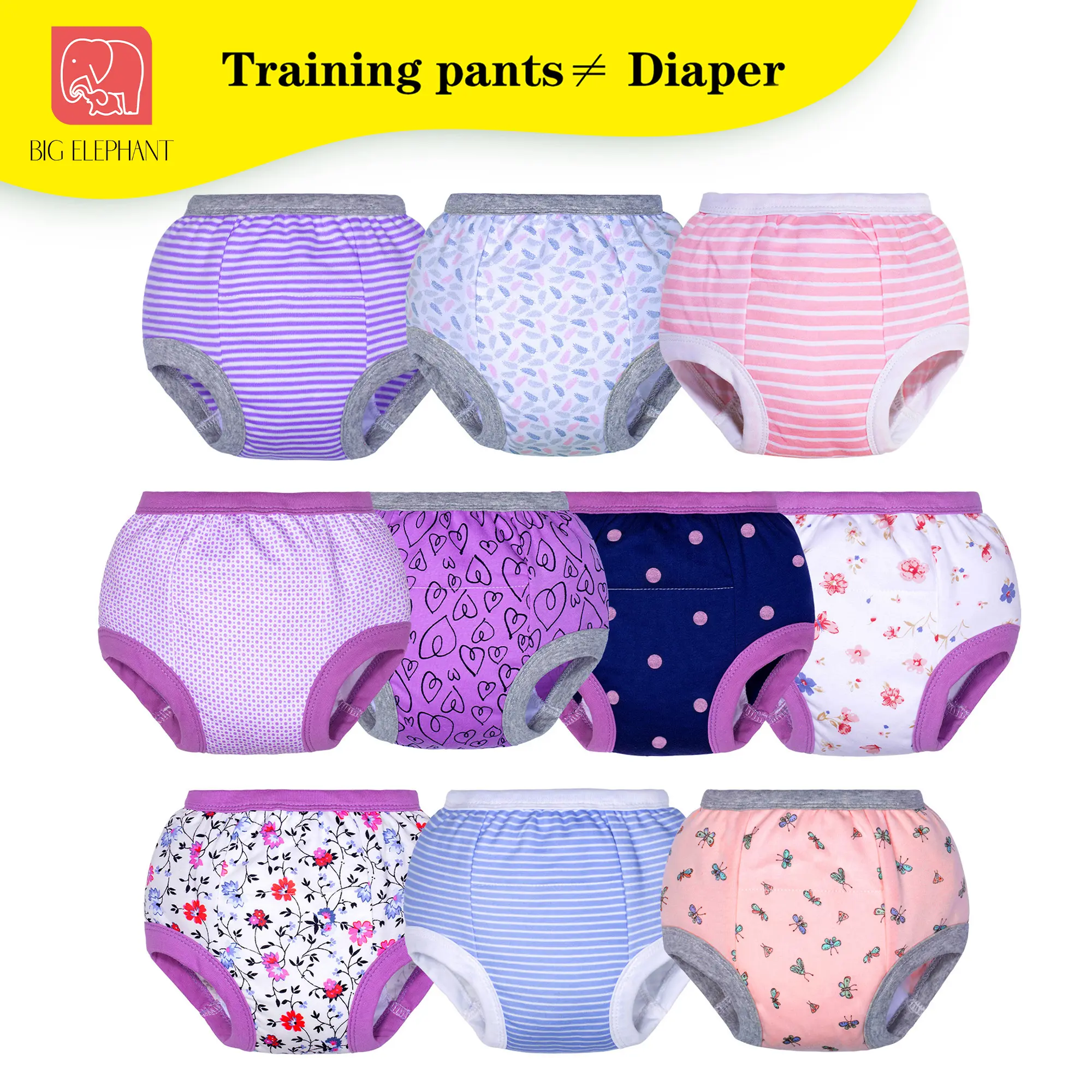 BIG ELEPHANT Potty Training Pants for Boys & Girls, 10-Pack Washable 100% Cotton Training Underwear (12M–10Y) Clothing Bloomers Outfit