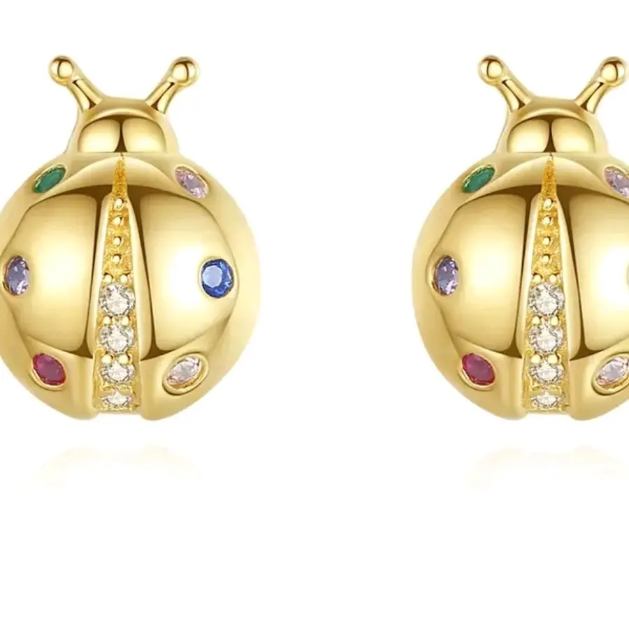 925 Sterling Silver Lady Bug Earrings for Babies -14k Gold-Plated