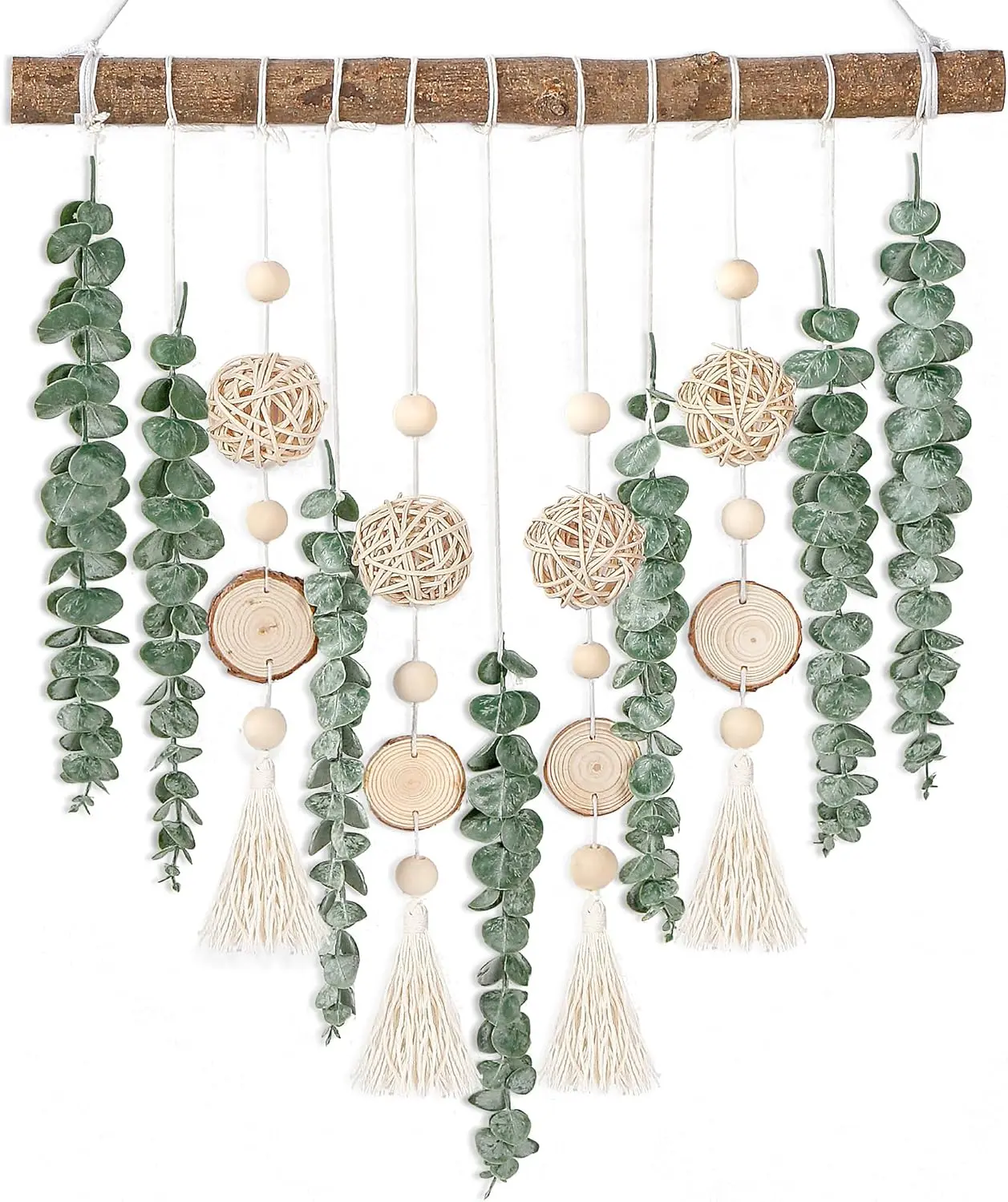 21’’ Eucalyptus Wall Hanging Decor Artificial Eucalyptus Plant Fake Greenery Leaves Boho Wall Decor with Wooden Stick for Bathroom Bedroom Kitchen Rustic Farmhouse Home Living Room Decoration