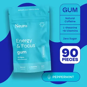 Neuro Energy Caffeine Gum/Mints for Energy & Focus (90 Pieces) - Sugar-Free with L-theanine, Caffeine, Vitamin B12 & Vitamin B6 - Peppermint Flavor