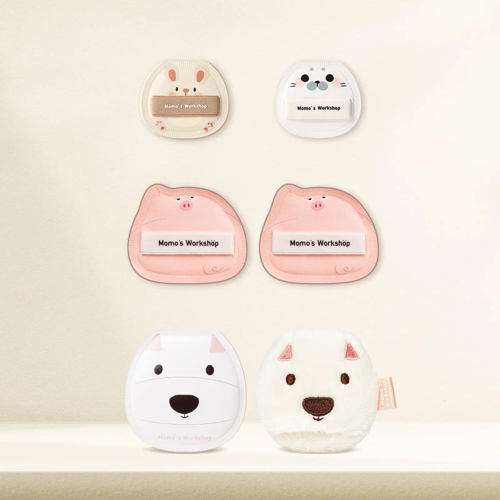 Momo's Workshop Cudl' Critters 6-Piece Triangle Beauty Puff Set, Mini Travel Compact Cosmetics, Individually Packaged for Hygiene, Ideal for Base Makeup, Puff Foundation, Blush, Contouring, Triangle Powder Puff, Travel Size