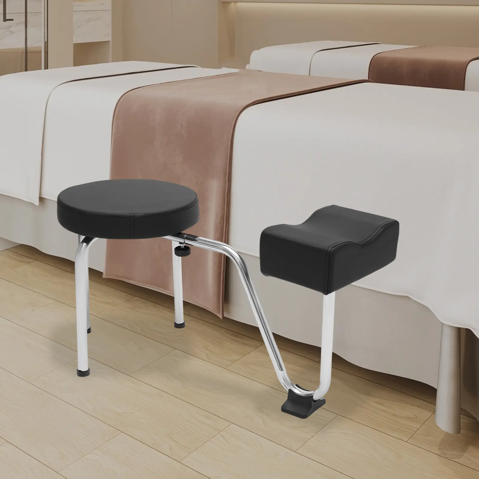 CNCEST Adjustable Footrest & Footstool Set, Iron-Metal Modern Freestanding PVC Salon Furniture, Anti-Slip Base Grip, 10kg/22lbs Capacity, Ideal for Home & Threading Salon Use