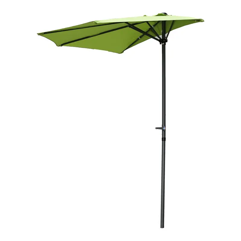 212 MAIN 9 ft. Half-Round Wall-Hugging Outdoor Umbrella - Grass Green, Aluminum Pole, Manual Lift Hand Crank Deploy, UV Protection Sun Shade Canopy for Balcony, Outdoor Garden Refreshing Shade Solutions