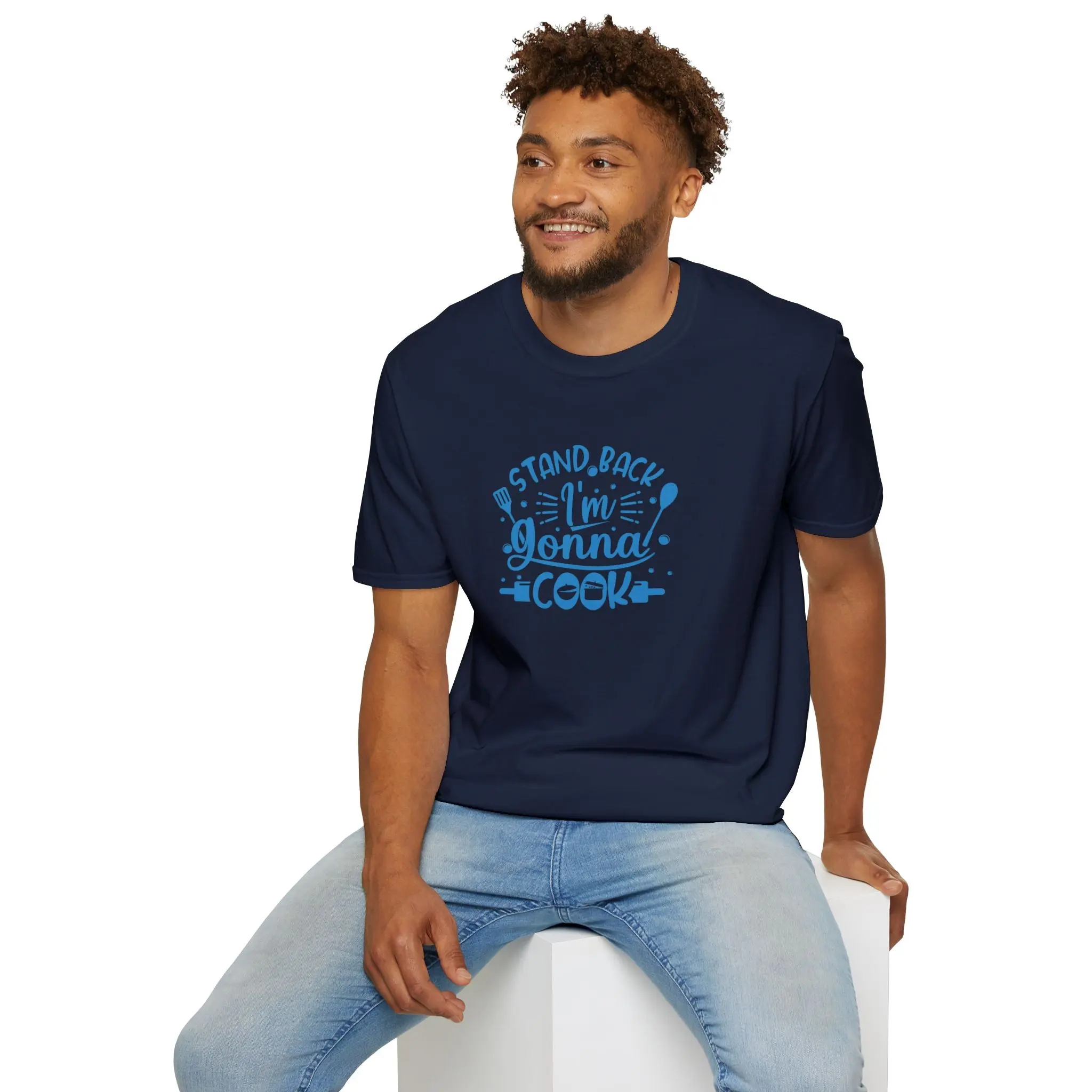 Menswear Funny Cooking Graphic T-Shirt with 'Stand Back I'm Gonna Cook' Quote, 100% Ring-Spun Cotton Classic Fit Tee for Chefs, Knit, Breathable, Ribbed, Sleeve, Casual, Round Neck, Soft, Tshirt, Shortsleeve, Top, Breathable Fabric, Hand-Lettered Print, K