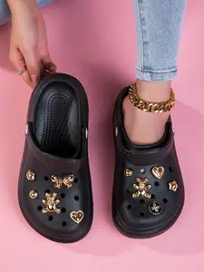 Women's Summer Breathable Anti-Slip Sandals, Thick Sole Holey Shoes for Outdoor Wear, DIY Decoration Style, Comfortable and Stylish Footwear, Summer Slide Slippers, Non Slip Sole