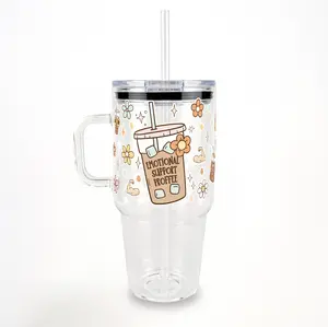 Jenna Bariatric Bestie Tumbler with Lid and Straw, 40oz Iced Coffee, Emotional Support, Flavored Water Cup, Candle and Boot Cover