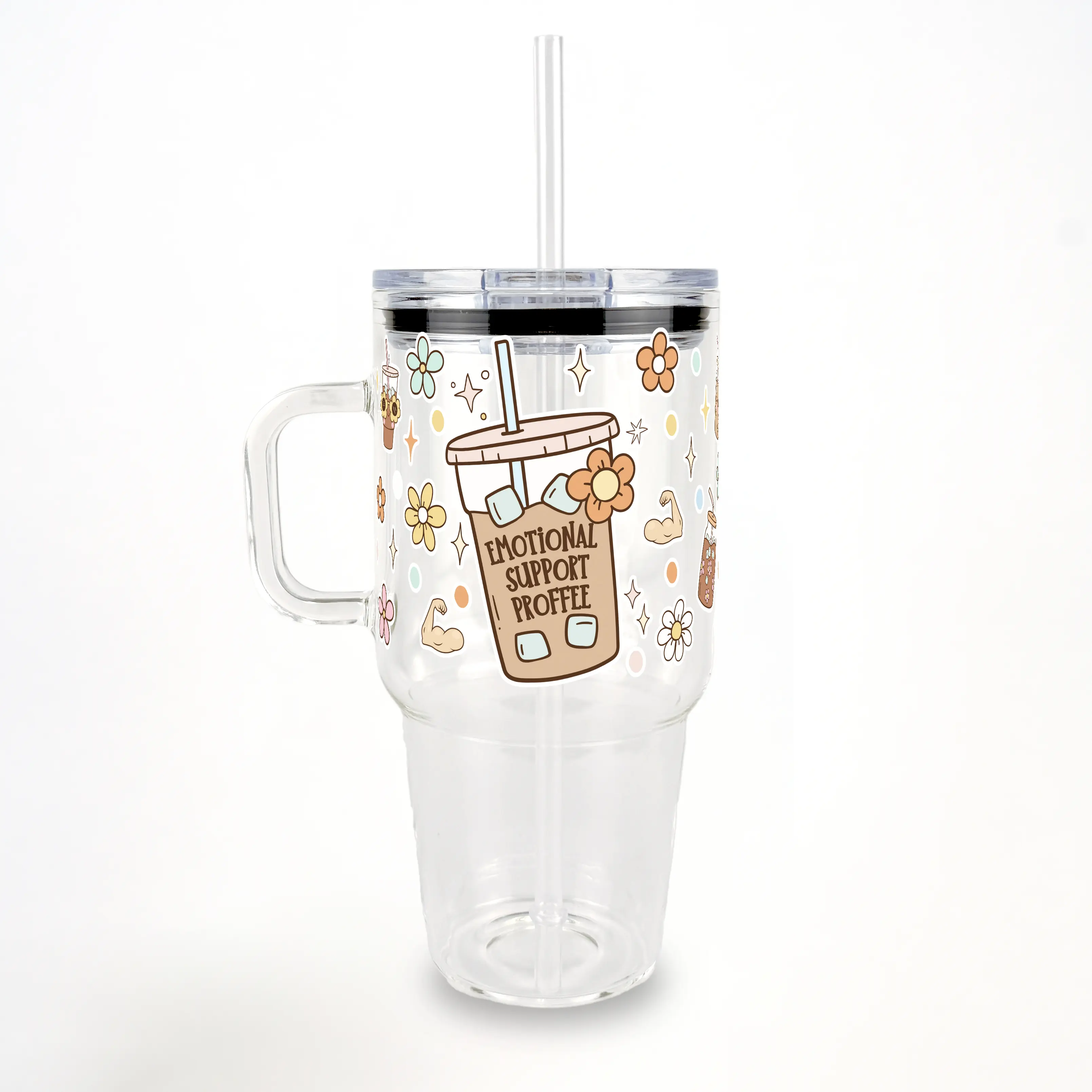 Jenna Bariatric Bestie 40oz Insulated Portable Printed Washable Reusable Tumbler with Lid - Bamboo-Silicone Glass Water Bottle, Straw Included; Bonus Candle, Boot Cover (For Iced Coffee, Flavored Water)