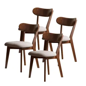 Set of 4 Upholstered Solid Oak Dining Chairs - FAS Grade North American Oak, 100% Solid Wood Frame, Curved Back, Dirt-Resistant, Easy Setup, Walnut/Natural Finish for Dining Room, Living Room