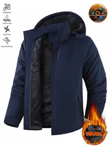 Men's Winter Ski Jacket Warm Fleece Lined Waterproof Windproof Hooded Insulated Outdoor Jacket Thickened Sports Hiking Running Camping Fishing Climbing Travel Snowboarding Casual Windproof Coat with Warm Fleece Lining